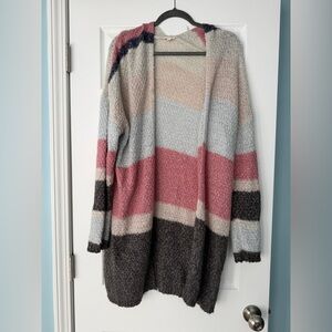 Hem & Thread Pink and Cream Striped Cardigan